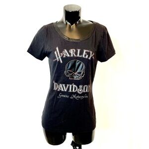 Harley Davidson Black Tee Women’s Skull Graphic Small